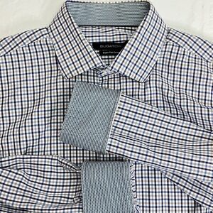 Bugatchi Mens White Blue‎ Plaid Contrasting Trim Long Slv Button Dn Shirt Size L